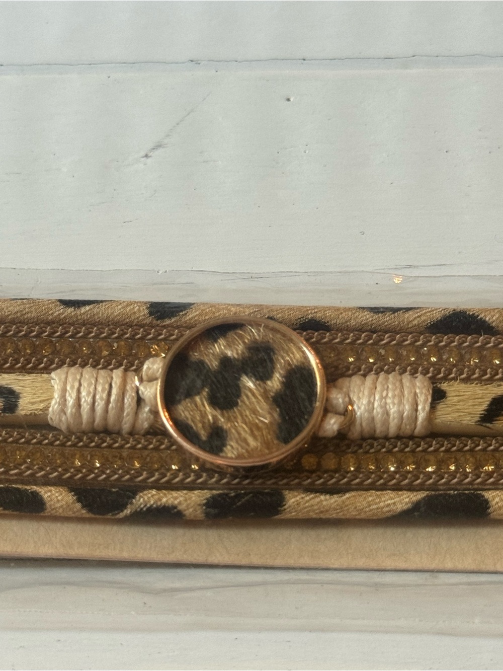 Leopard leather faux hair calf Wrap Bracelet - Picture 4 of 7